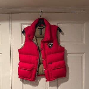 Red Puffer Vest with Embroidered Crest